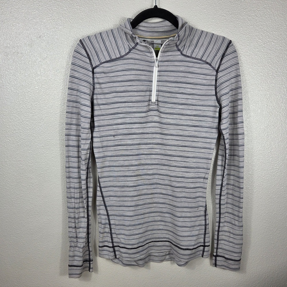 gorpcore smartwool 100% merino wool striped quarter zip base layer women's m
